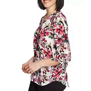 CHAUS Women’s‎ Large Roll-Tab Sleeve Petal Blouse EUC